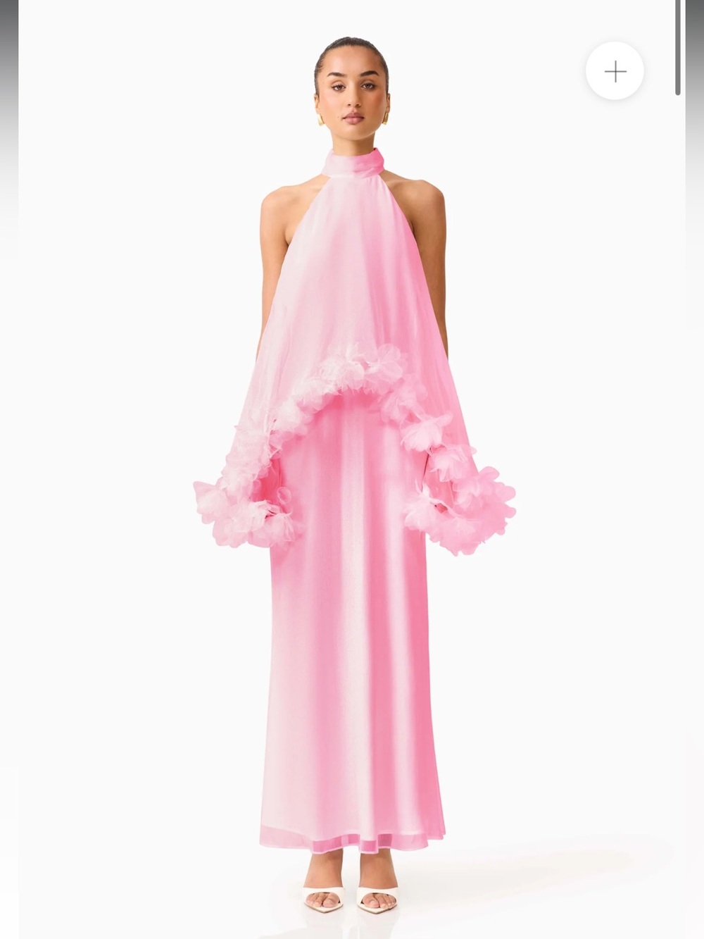 elliatt poppy pink 3d floral trim hi-lo cape gown statement maxi dress medium